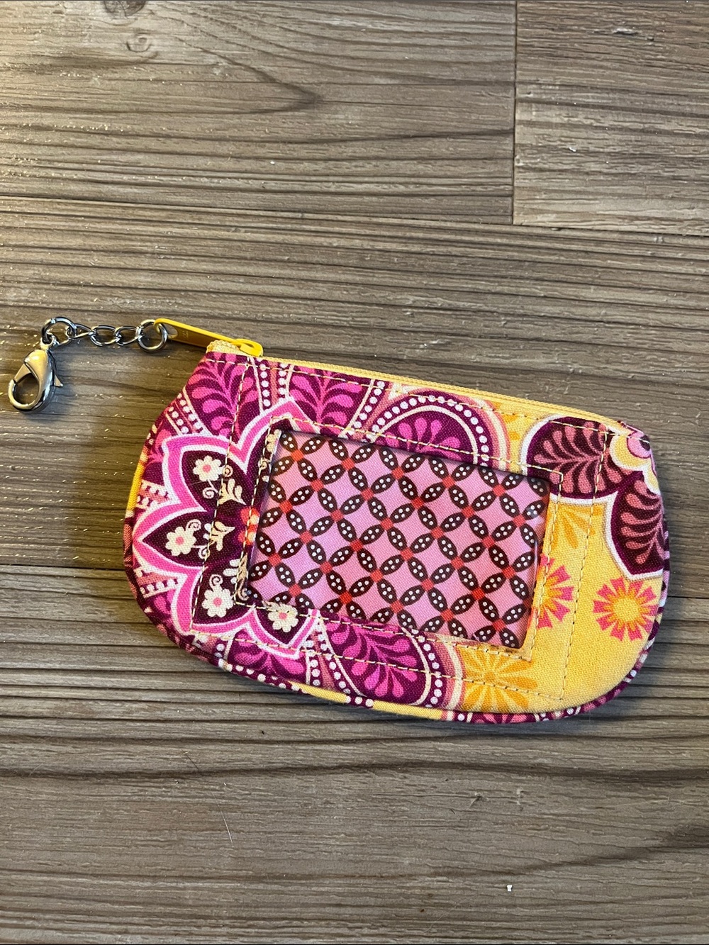 Compact Floral Quilted Coin Pouch - Pink & Yellow